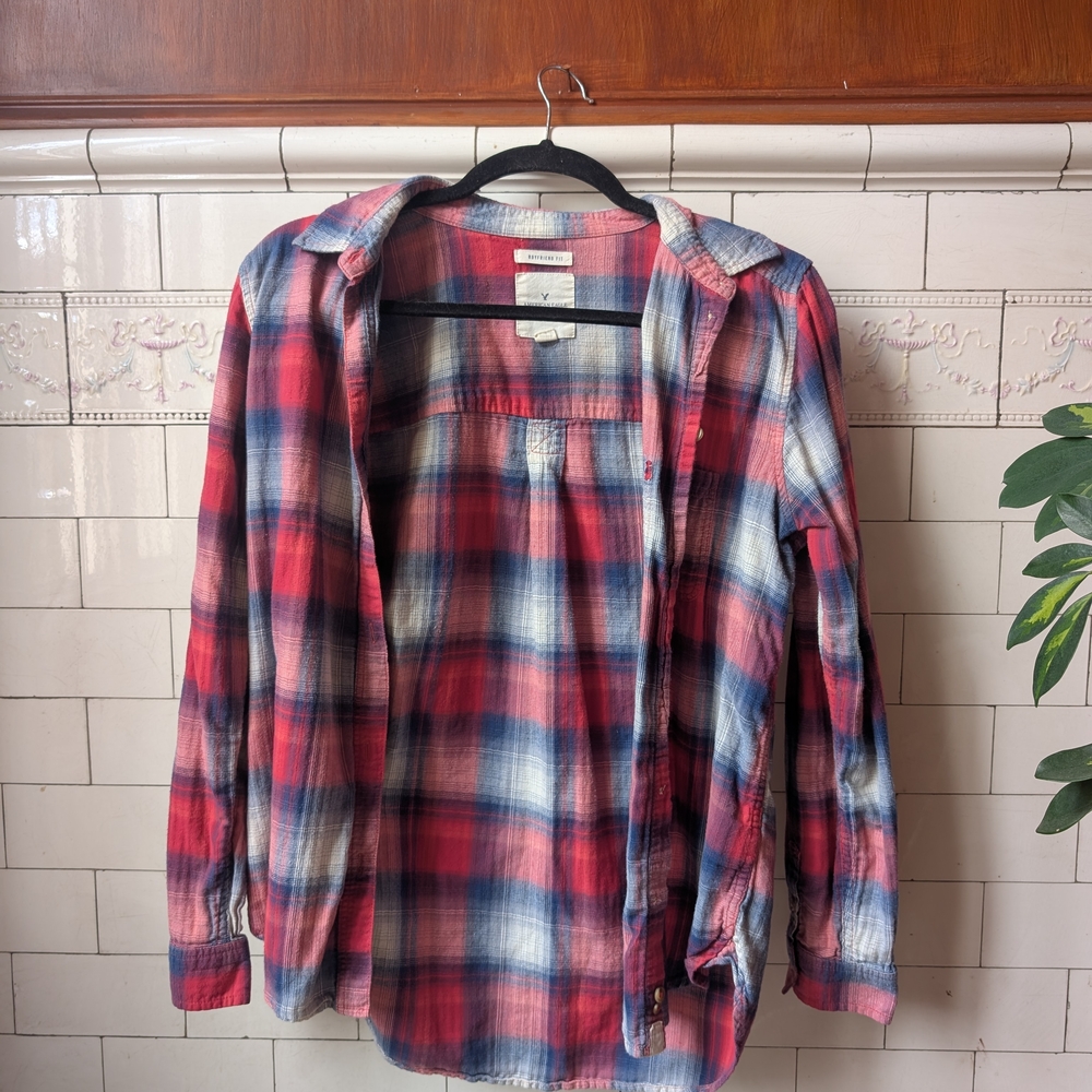 Plaid Flannel Shirt - Red and Blue